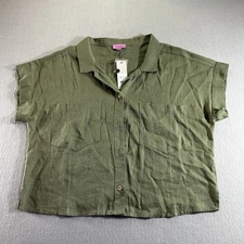 Miami for Francesca’s Women’s Small Green Button Down Viscose/Linen Blend NWT