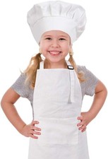 Kids Apron and Chef Hat Set, Adjustable Cotton Child Aprons with Small, White