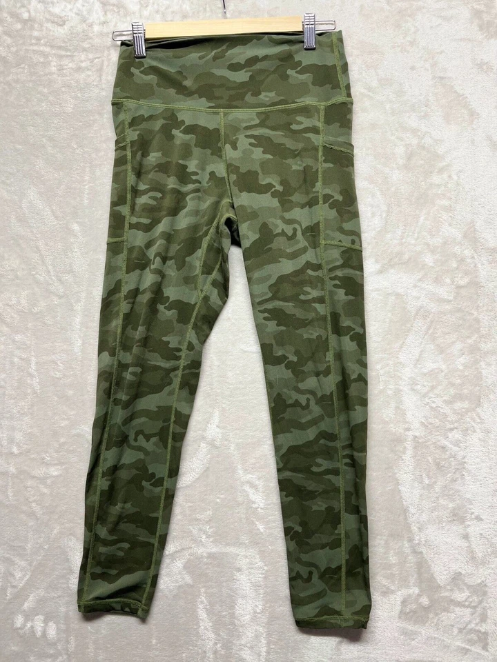 Leggings para mujer 27W verde camuflaje elástico cintura bolsillos tiro alto pull-on Foto 2 de 4