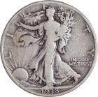 1938-D US Walking Liberty Half Dollar - Very Good Condition