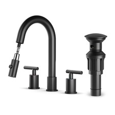 Matte Black Pull Down Bathroom Faucet with Pop-up Drain, 8 inch Widespread Ba...