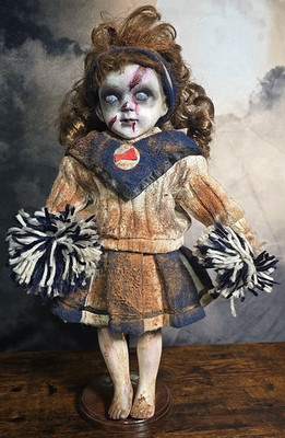 OOAK Scary Creepy Doll 18'' Hand Painted Horror Haunting Art Signed Cheerleader