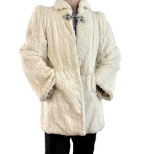 Cappotto da sera vera pelliccia di ermine giacca bianca vintage + spilla Hudson's Bay anni 70