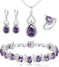 Wedding Jewelry Set for Women Bride Bridesmaid, Gorgeous Cubic Zirconia Teardrop