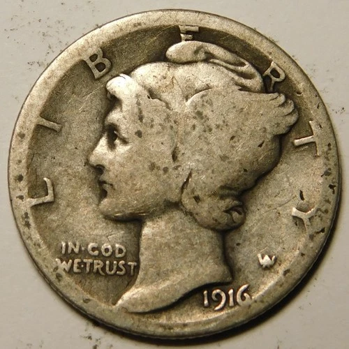 1916 S Mercury Dime G - VG   "Actual Coin Pictured - Appears Cleaned"