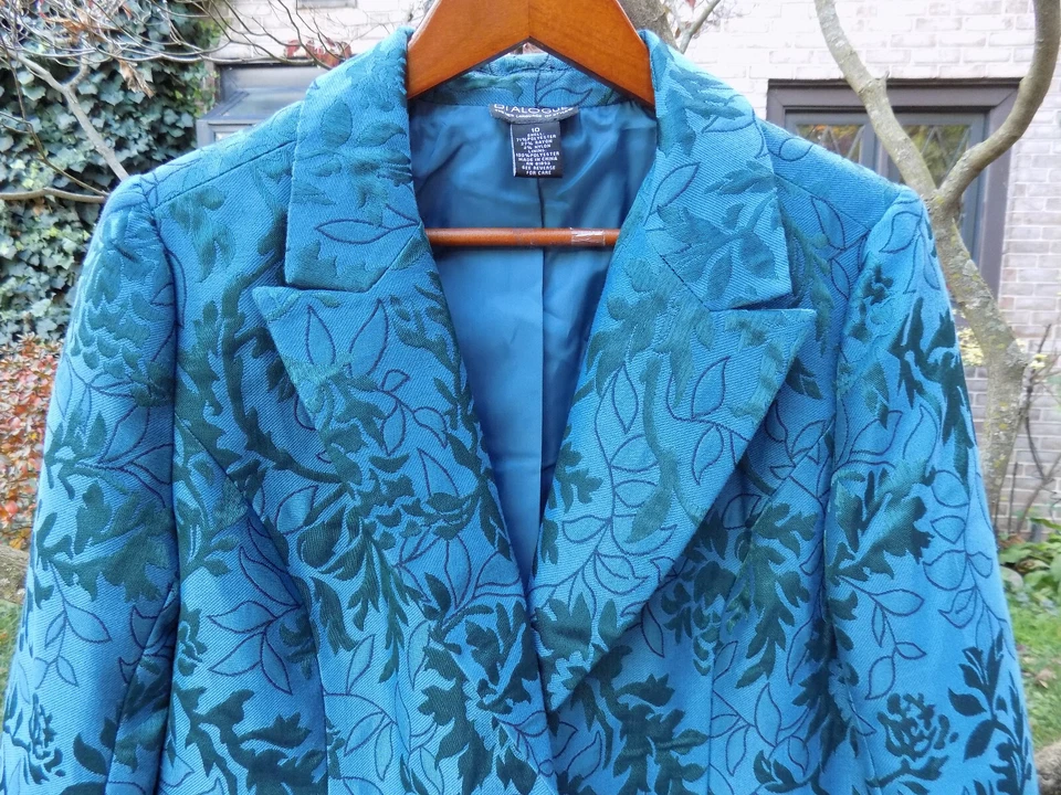 Винтажный FAB диалог sz 10 стильный блейзер куртка вышитый радужный цветочный бирюзовый - Изображение 2 из 4