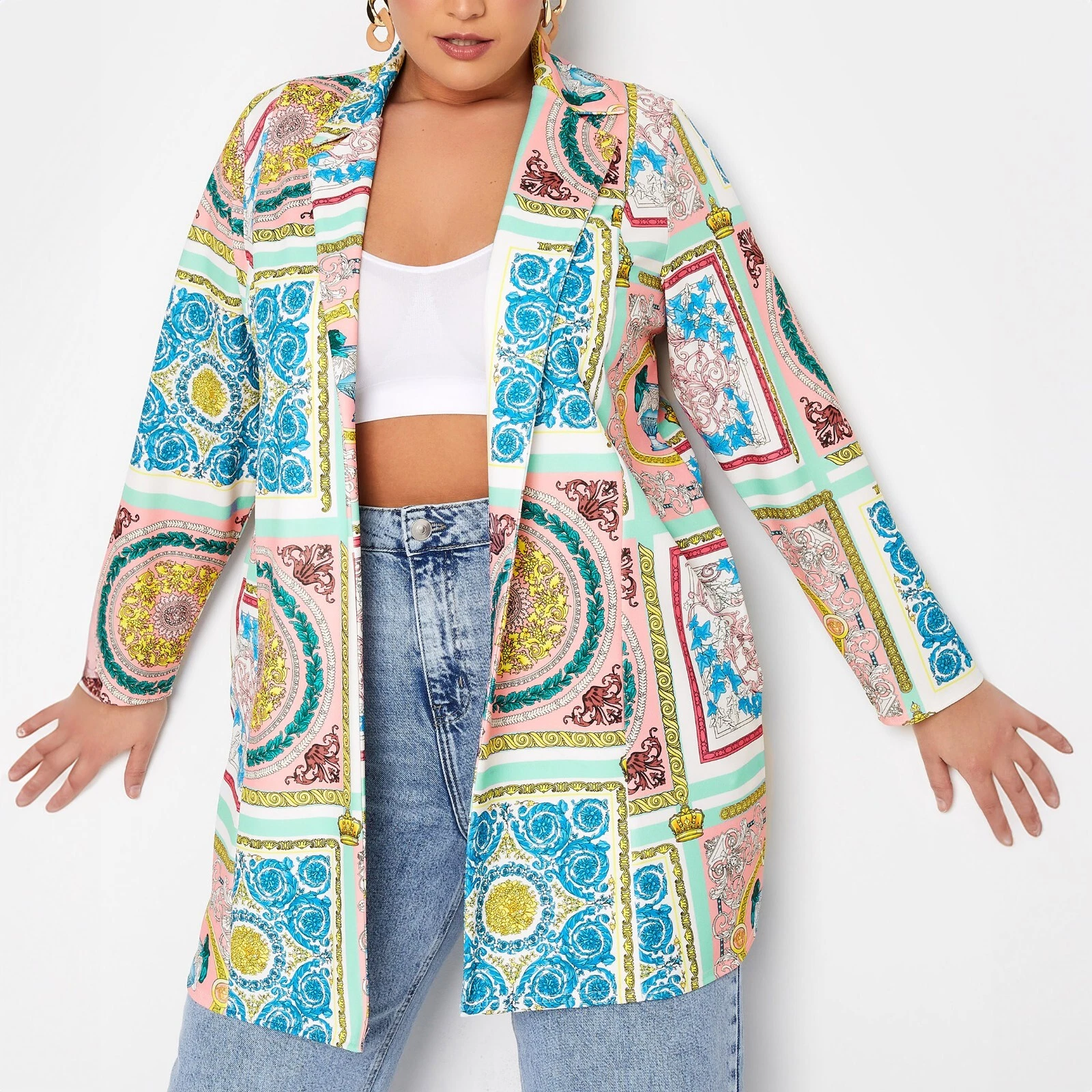 SIZE 16 TO 32 CURVE WOMENS SCARF PRINT KIMONO BLAZER JACKET PLUS SIZE
Opens in a new window or tab