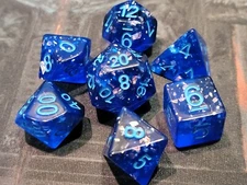 Gleaming Blue 7 Dice Set Poly RPG DnD Dungeons Dragons AD&D Pathfinder d20