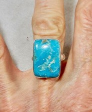 Kingman Turquoise Rectangle Ring 925 Sterling Silver Size 7 Peace  Well Being