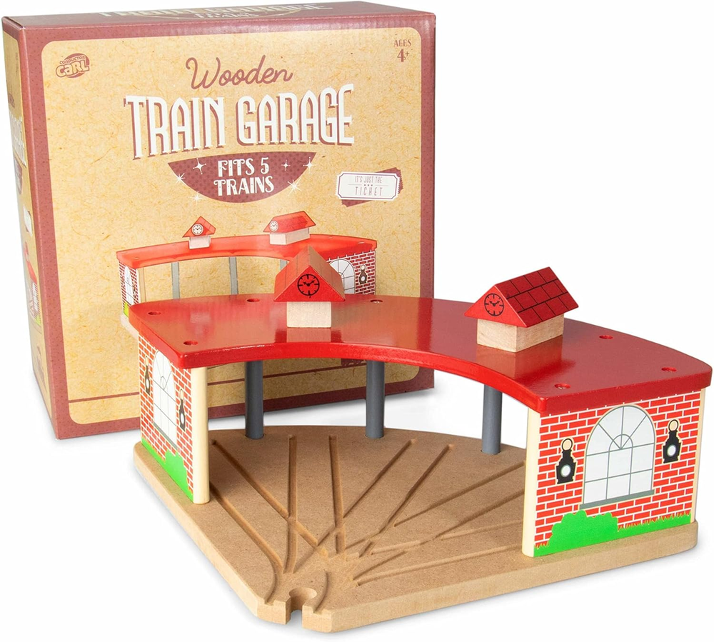 Wooden Train Track Storage Garage for Kids Toy Trains