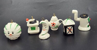 Set of 6 Mini Porcelain Goebel West Germany Ornaments Anthromorphic Moon & Bulb