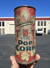 Tough 10oz Barteldes TNT Pop Corn Tin Can - 1920’s Early Version Vintage