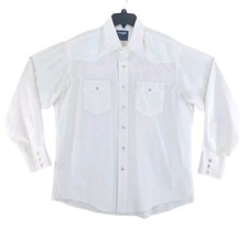 Vtg Wrangler Shirt Cowboy Cut Men 17 35 White Pearl Snap Regular Fit X-Long Tail