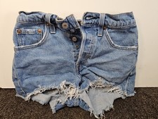 Levi's Premium 501 Button Fly Shorts Blue Denim Distressed Women's US Size 24