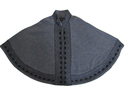 Katie Todd Womens Poncho Cape Size L/XL 100% Wool Zip Nordic Bluish Gray Black 