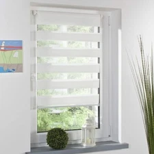 Miro Light Filtering Horizontal Zebra Roller Shade Blind,White,4 Sizes Available