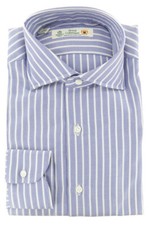 Luigi Borrelli Blue Herringbone Cotton Shirt - Slim - 267