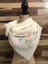 VINTAGE by HAPPINESS Beautiful Square SCARF 100 SILK IVORY 31  X 31  inch