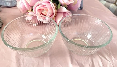 Pyrex 3 Cup Glass Ribbed Bowl Clear Ribbed Glass 7401-S Mixing Set Of 2 Bowls