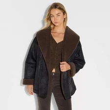 Women's Shawl Collar Shearling Coat - Wild Fable