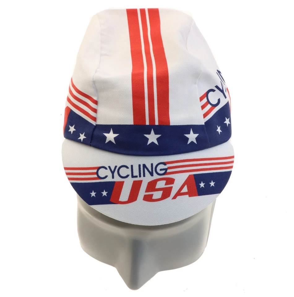 Gorra de Ciclismo Pace EE. UU. 100 % Algodón Sarga Blanco Rojo Azul Hecha en EE. UU. NUEVA Foto 3 de 4