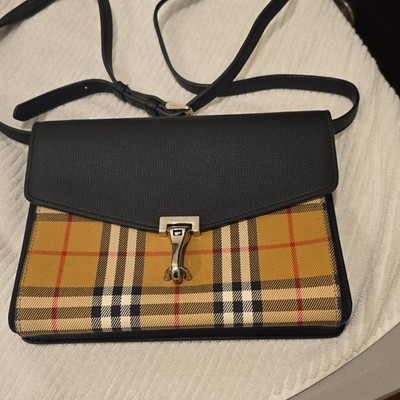 Burberry Women s Black Beige Check Small Crossbody Bag Adjustable Strap Auth