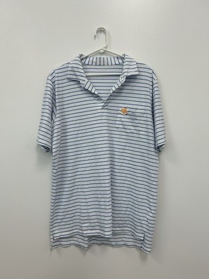 B. Draddy Men s White with Blue Strip Short Sleeve Polo Shirt . Size :L