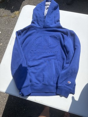 Champion Kids Blue Pullover Fleece Hoodie Logo Pockets Size M (10/12)