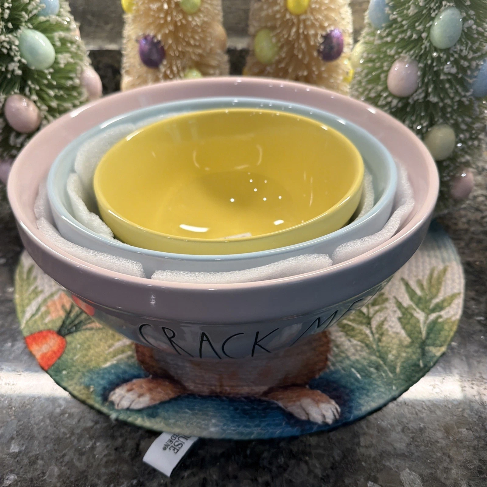 Rae Dunn Ceramic Nesting Mixing Bowl Set “Crack Me Up” “hop to it” “beat it” New