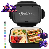 Brotdose Lunchbox 1400Ml Auslaufsicher Bento Box Mit 3 FäChern Schwarz