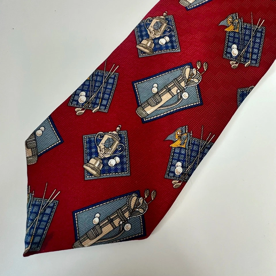 JOHN ASHFORD Men's Red Golf Theme Silk Neck Tie - Image 2 of 4