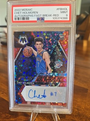 2022-23 Panini Mosaic Auto Fast Break Disco Chet Holmgren Rookie Auto /49 PSA 9