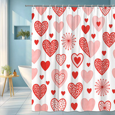 Cute Red Hearts Shower Curtain for Kids Bathroom, Valentine's Decor