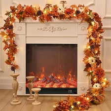 9Ft Fall Garland for Mantle Fall Garland with Lights Fall Leaves Garlands