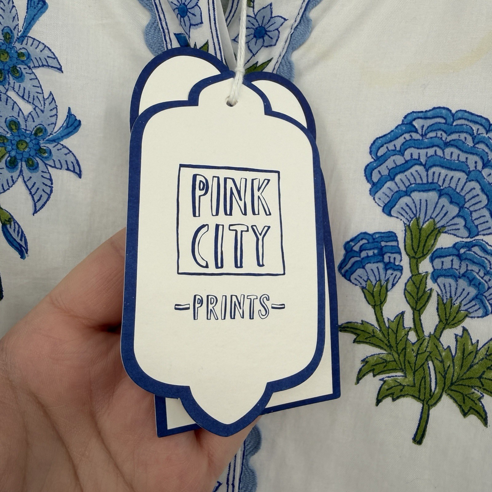 Pink City Prints Cobalt Lilly Panama Dress Size L Large Belted Cotton Maxi Shirt