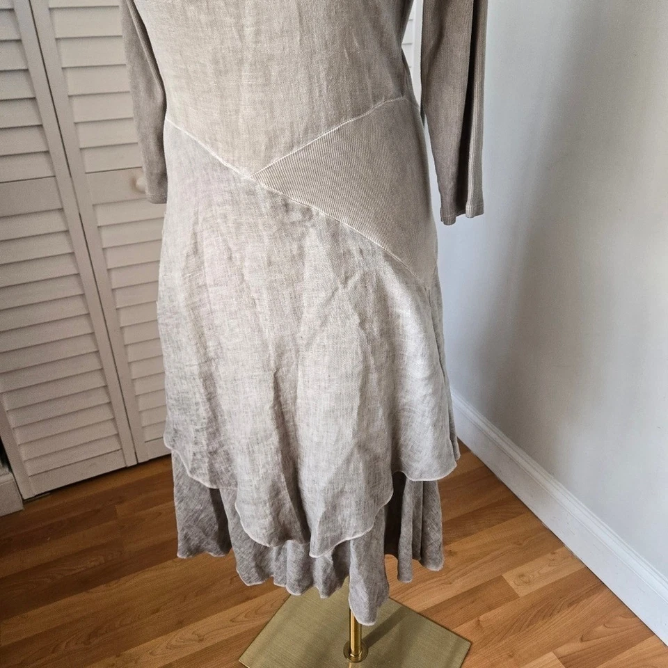 Vestido Midi Inizio Taupe Lino Asimétrico En Capas Talla L Boho Lagenlook Minimalista Foto 4 de 4