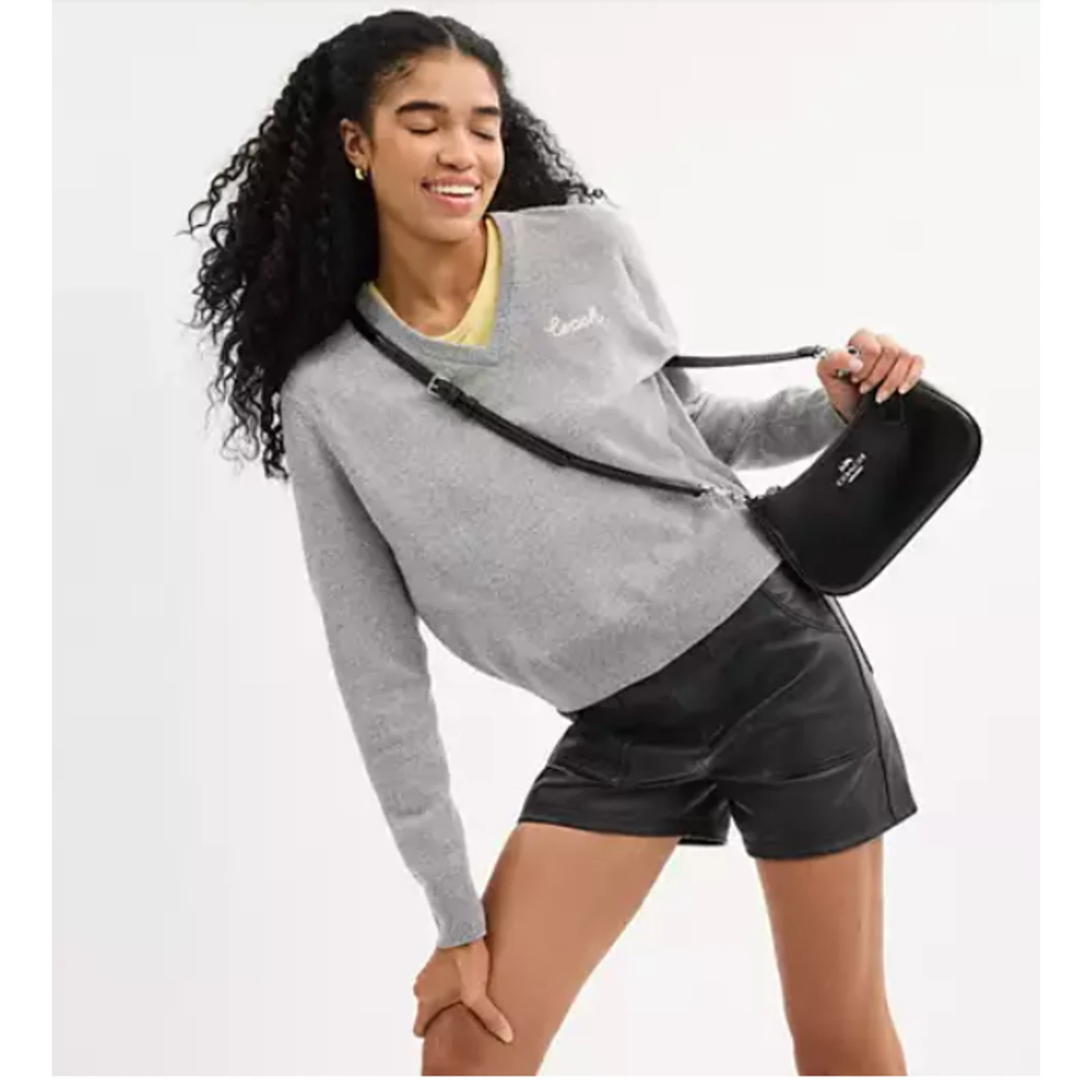 Borsa a tracolla Coach Teri in pelle argento nero CV938 nuova con etichette