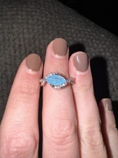 Bomb Party- OG Ring- Size 7- A Seabirds Lullaby- Rhodium And Light Blue Quartz