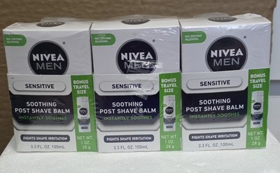 Nivea Men Sensitive Soothing Post Shave Balm W/ Bonus Travel Shave Gel New...
