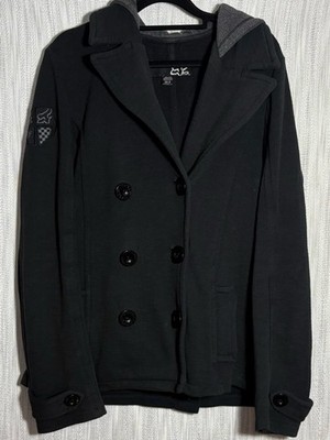 Fox Black Double-Breasted Pea Coat with Hooded Collar