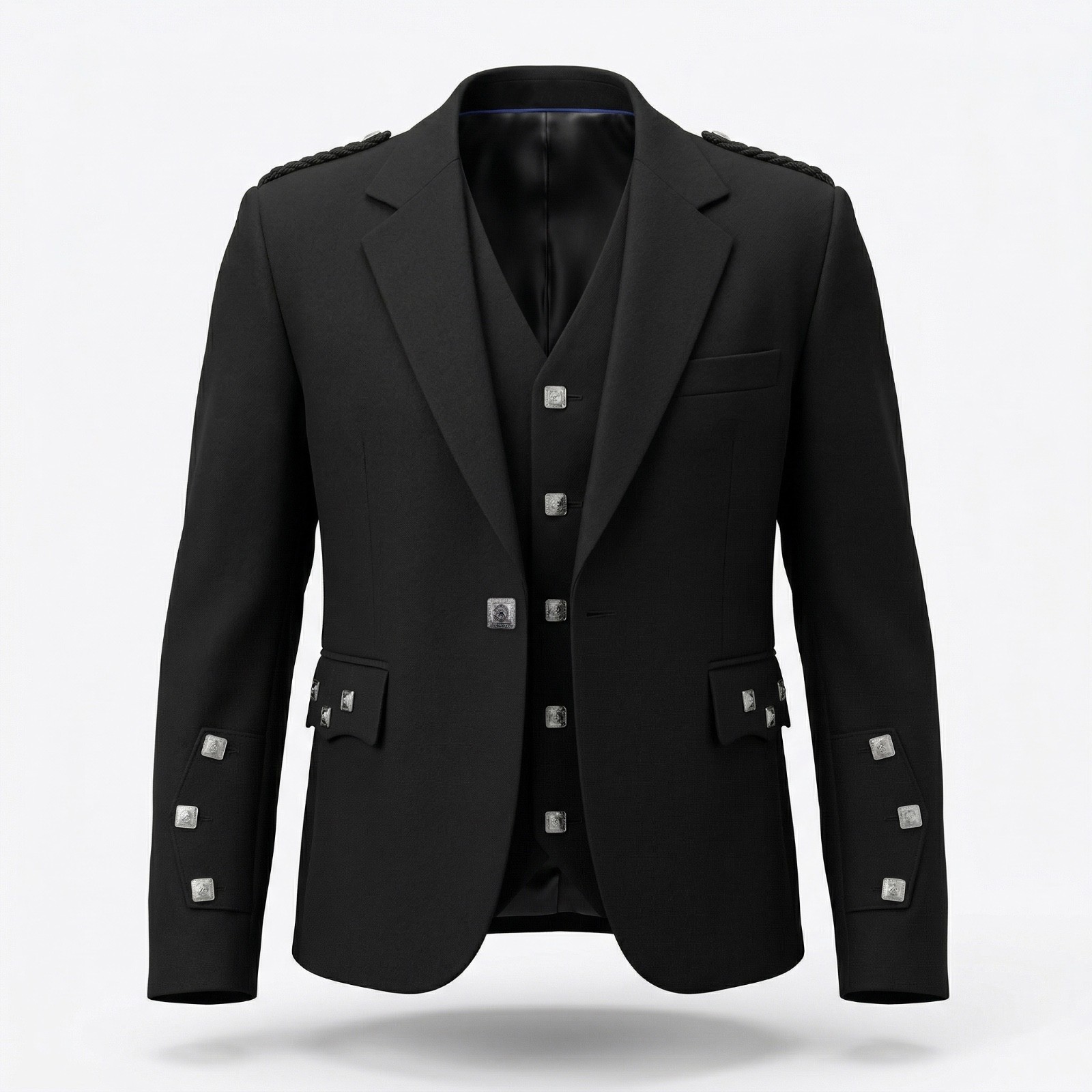 Men's Black Argyle Kilt Jacket & Waistcoat 100% Wool Scottish Formal Vest Suit