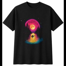 Colourful Kayak in Moonlight Mens T-Shirt Retro Black 100% Cotton Classic Adults