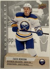 Zach Benson Rookie 2023-24 Upper Deck Ud Rookie Debut 15 Rc Buffalo Sabres