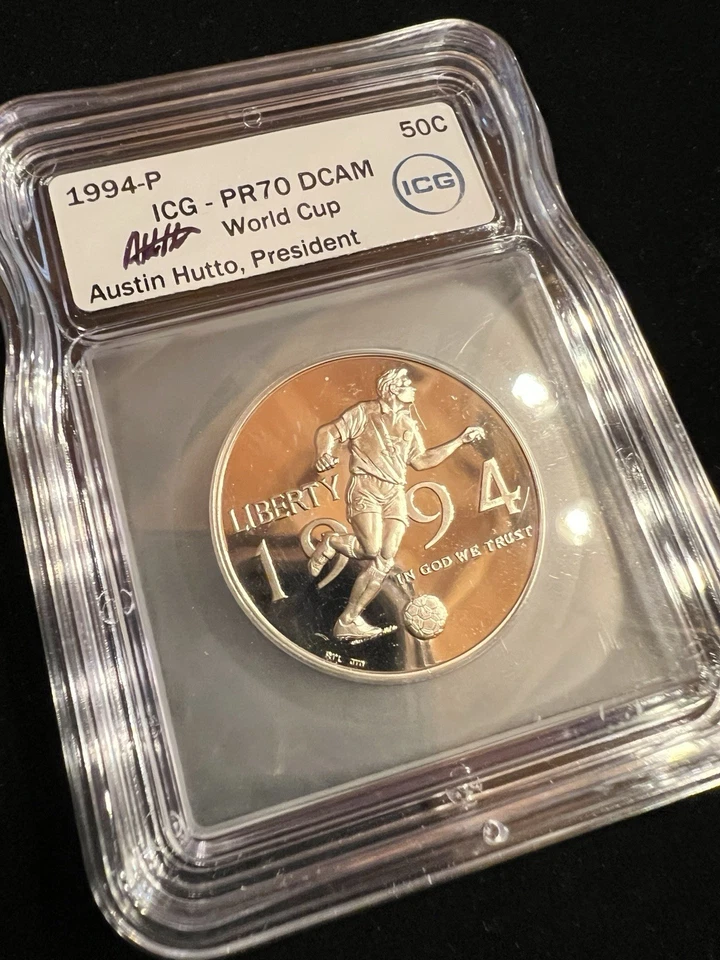 1994 P *PR70* DCAM ICG World Cup FIFA Austin Hutto Signed 🔥Rare🔥Deep Cameo 50c - Image 3 of 3
