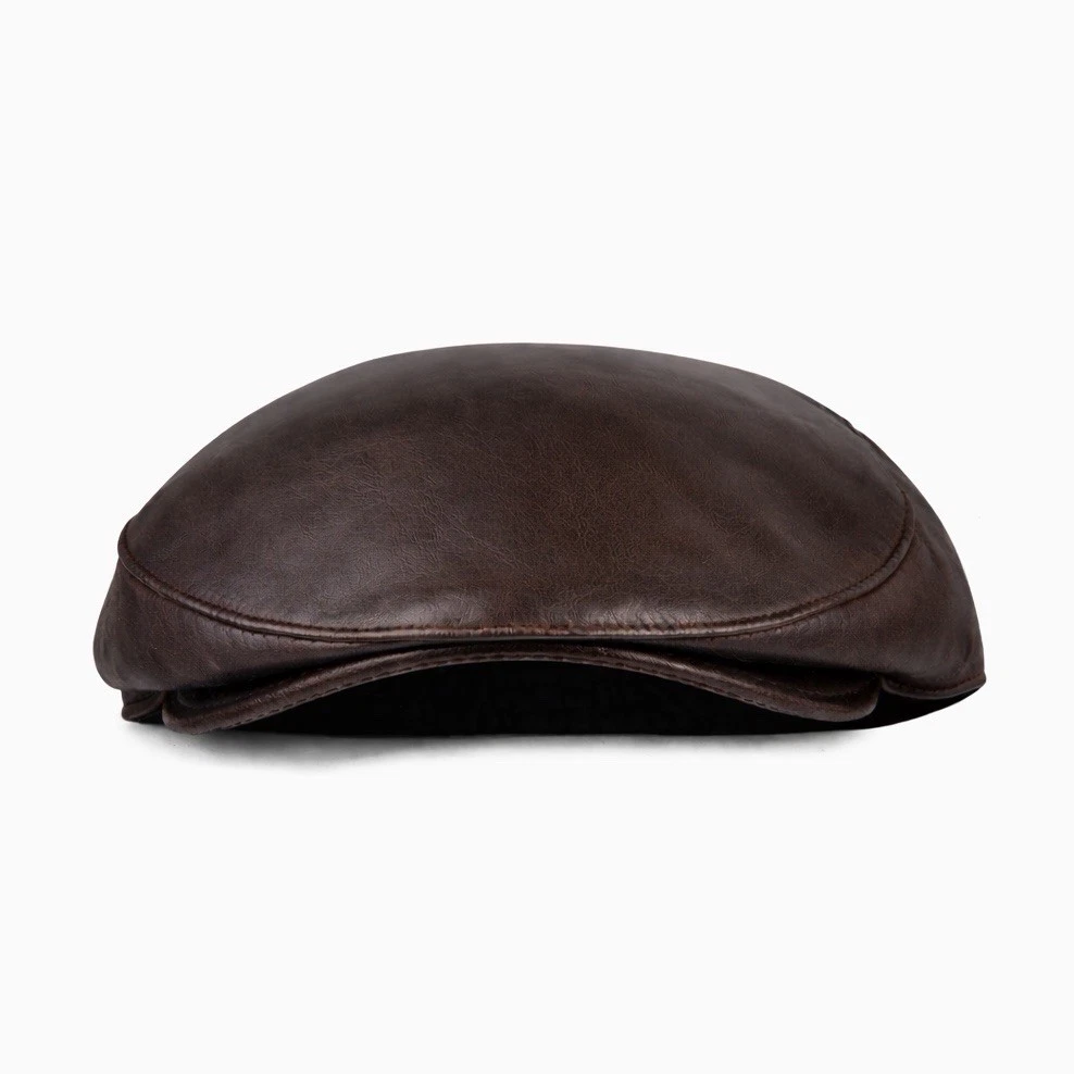 Vintage Handmade Genuine Leather Flat Hat Newsboy Hat Lambskin Ivy Cap
