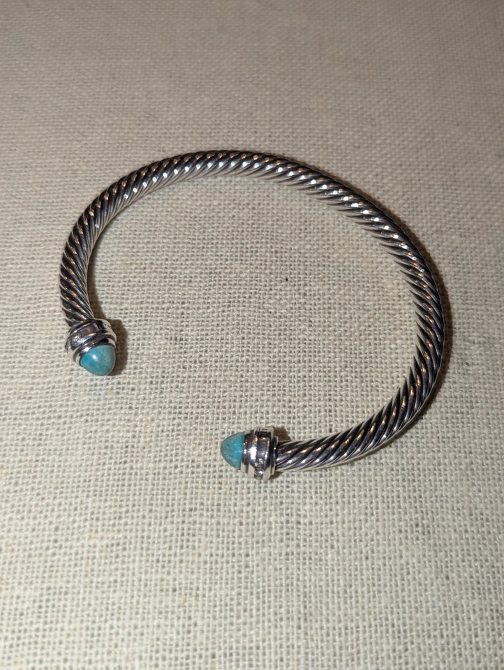Turquoise & Silver Cuff Bracelet | David Yurman Cuff Bracelet | Cable Cuff - Image 2 of 4