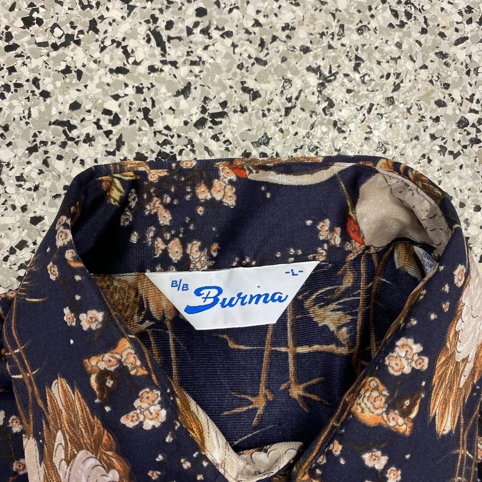 Vintage Burma Bibas Shirt Mens Large Long Sleeve Floral Art Colorful Button - Image 2 of 4