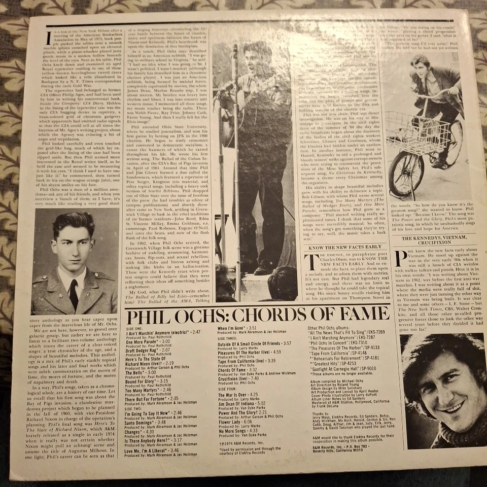 PHIL OCHS "CHORDS OF FAME" DOUBLE VINYL LP 1976 NM Foto 2 de 4