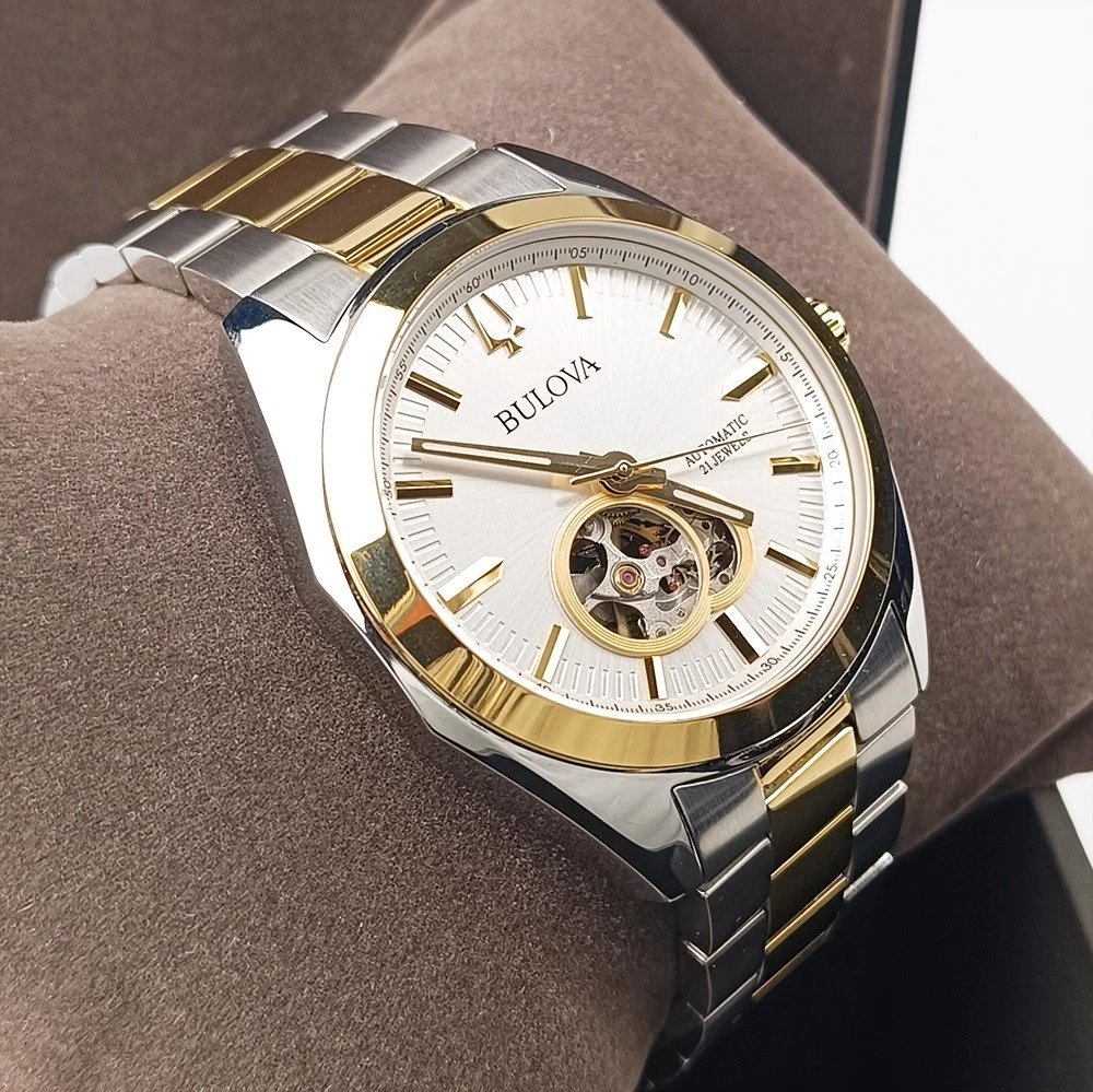 Men's Bulova Surveyor 98A284 Silver-Gold Dial Two-Tone Stainless Automatic Watch - product detail image 2