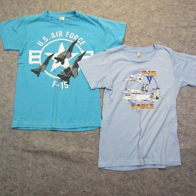 Vintage F-15 Eagle Air Force  youth t-shirts - pair sz L 14-16 Talking Tops 80's